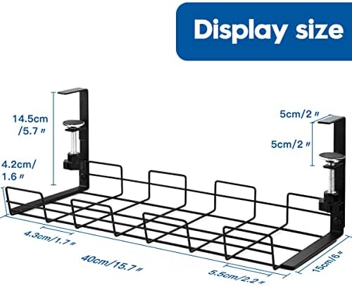 NoDrill 2 Pack 15.7" Under Desk Cable Management Tray, Sturdy Metal Cord Organizer for Office & Home Standing Desk - Image 7