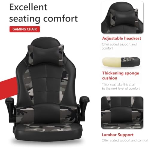PC Gaming Chair Ergonomic Office Chair Desk Chair PU Leather Racing Chair Executive Swivel Rolling Computer Chair with Lumbar Support Flip Up Arms Headrest for Adults,Camo - Image 4