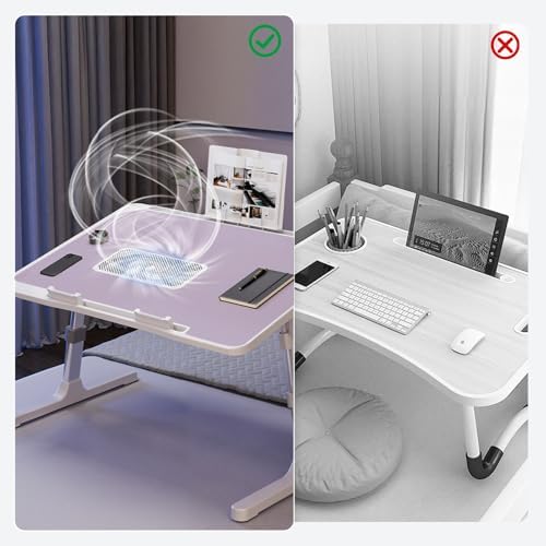 iXTRA Adjustable Laptop Lap Desk with Cooling Fan USB Light for Adults 60x40cm,Purple - Image 5