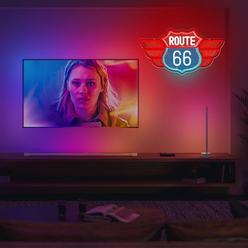 UV Printed Route 66 Neon Sign Vintage Route 66 Garage Wall Decor Dimmable Led Us High Way Sign for Man Cave Garage Neon Lights for Bedroom Party Club Gift - Image 5