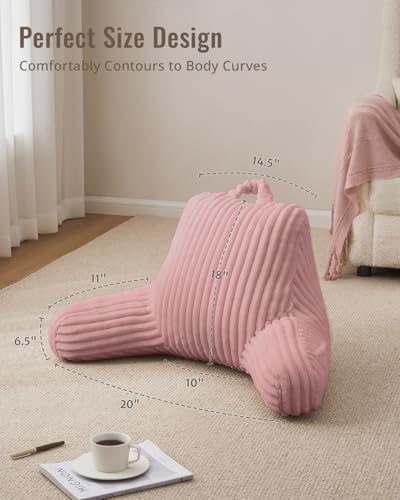 Blissful Diary Reading Pillow for Sitting in Bed, Flannel Back Pillow Bed Sitting Up for Adult & Children, Backrest Cushion for Sit Up in Couch or Floor, Dorm Essentials, Plush Pink - Image 4