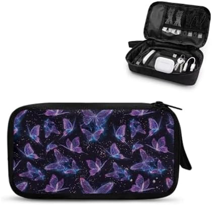 Glitter Butterfly Print Storage Bag Practical Earphone Bags Cable Organizer Bags Power Bank Bag Data Cables Storage Pouch Headset Organizing Pouch Multipurpose Bags by Unknown