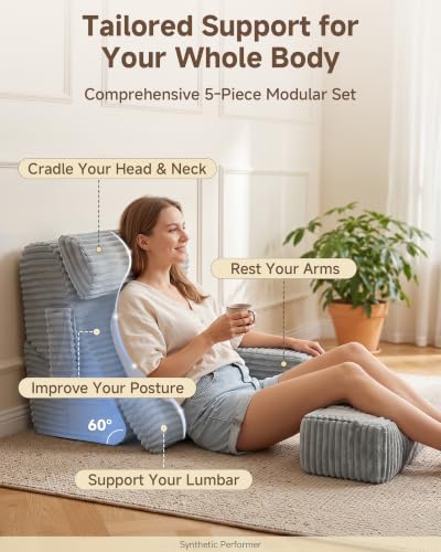 Foldable 5PCS Reading Pillow for Bed, Grey, 19” - Image 3