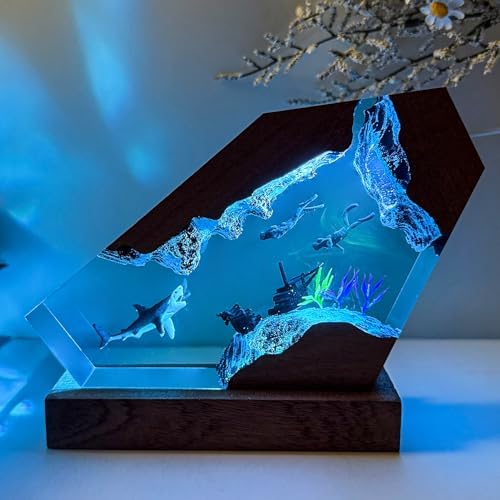 Epoxy Shark Ocean Resin Lamp, Handmade Resin Night Light with USB Port - Image 3