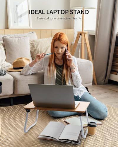 Ruxury Foldable Lap Desk Laptop Stand Bed Desk Table Tray, Breakfast Serving Tray, Portable & Lightweight Mini Table, Lap Tablet Desk for Sofa Couch Floor - Wood - Image 4