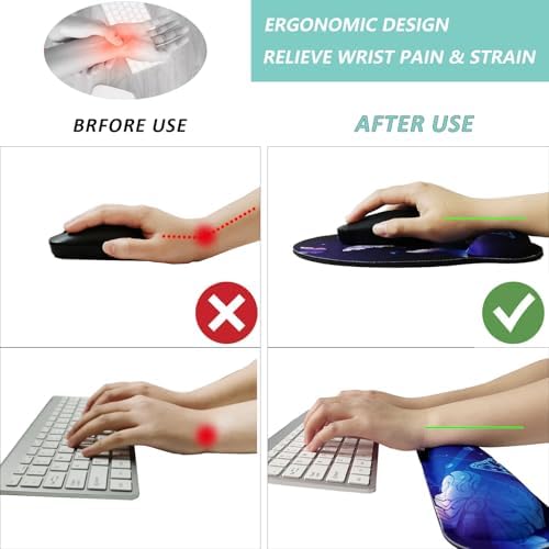 Keyboard Wrist Rest Pad Mouse Pad with Wrist Support Set of 3, Mousepad with Non-Slip Rubber Base, Ergonomic Memory Foam Mouse Wrist Cushion Support for Home Office Laptop Computer Gaming, Butterfly - Image 2