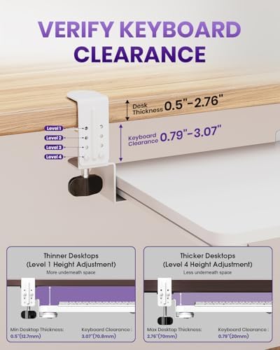 Ergonomic Keyboard Tray Under Desk, 25.6x11.8 Inch Board, White - Image 6