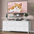 White TV Stand with Mount for 32/45/55/60/65/75 inch TVs, Entertainment Center with 6 Fabric Drawers & Open Shelf, TV Media Console for Living Room, Bedroom by DrawXynth