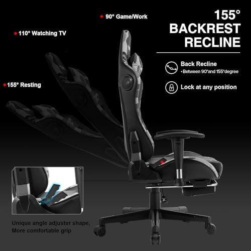 GTPLAYER Gaming Chair with Footrest Speakers Video Game Chair Bluetooth Music Heavy Duty Ergonomic Computer Office Desk Chair - Image 6
