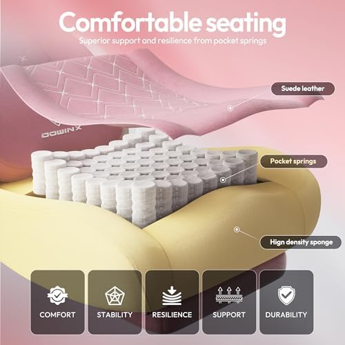 Dowinx Gaming Chair with Heated Massage Lumbar Support,Big and Tall Fabric Gaming Chairs for Adults with Footrest, Ergonomic Computer Game Chair with Poket Spring Cushions, 350lbs, Pink - Image 6