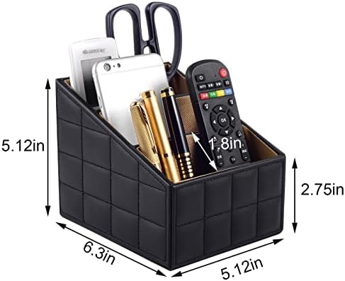 Fashionable PU Leather TV Remote Control Holder with 3 Compartments, Storage Rack, Storage Box, Media Accessory Storage, Desk Organizers (Black Grid) - Image 7