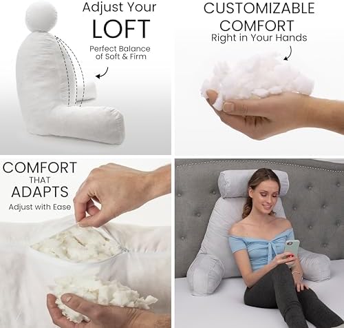 Husband Pillow XXL The Original for Adults - 30" Tall Backrest for Sitting Up in Bed - Firm Support Reading & Bed Rest Pillows for Adults, Neck Roll, Removable Cover - TV - Light Grey - Image 2
