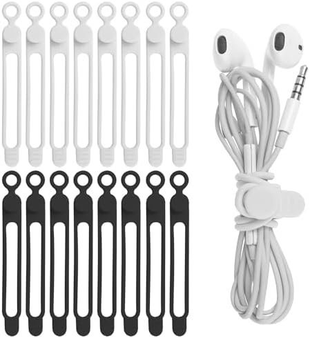 Silicone Cable Ties, Cord Organizer Cable Management, Black White by ELECTRONICSORGANIZATION