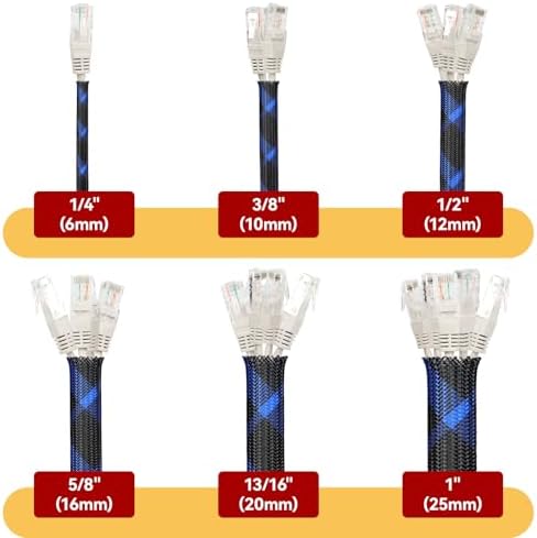 Braided Cable Sleeve, 16.4ft Expandable Mesh Cable Management Sleeve, Wear-Resistant Cord Protectors from Pets No Chew Flexible Wire Sleeving for Audio Video (Black and Blue, 3/8") - Image 2