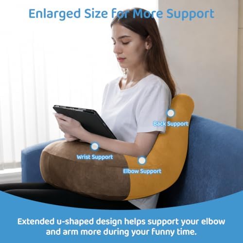 Crochet Pillow for Lap Support - Reading Pillow for Laptop with Extra Back Pillow for Support, Multi-Purpose Reading Pillow for Gaming/Working/Crocheting, Soft Coffee - Image 2