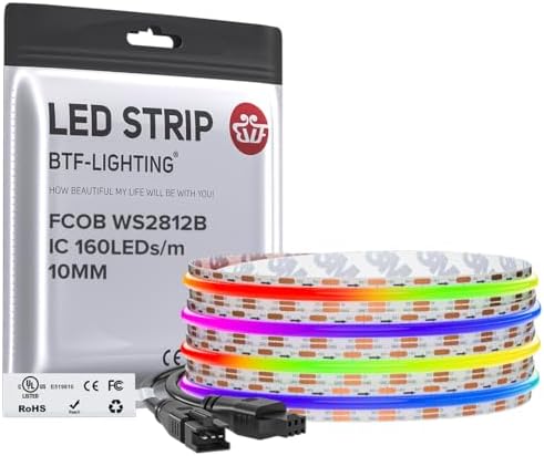 BTF-LIGHTING FCOB COB WS2812B IC RGB LED Strip DC5V 9.8FT 480LED 10mm IP30 by BTF-LIGHTING
