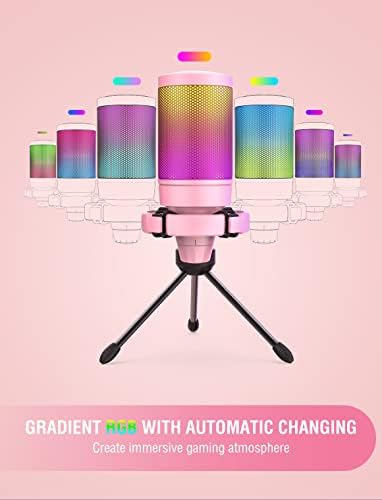 FIFINE AmpliGame Pink USB Gaming Microphone, Condenser RGB Mic for PC/PS5 - Image 4