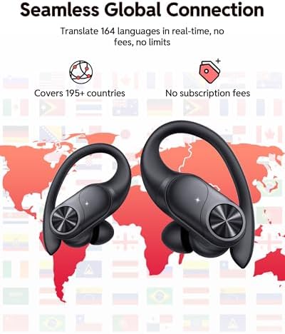 PocBuds Bluetooth Headphones Wireless Earbuds 80hrs Playtime Wireless Charging Case Digital Display Sports Ear Buds with Earhook Deep Bass IPX7 Waterproof Over-Ear Earphones for TV Phone Laptop Black - Image 2