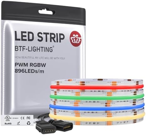 BTF-LIGHTING FCOB COB LED Strip Light,UL Listed RGBW 3000K 896LED/m High Density LED Tape Light,9.8FT DC12V 12mm Width Color Changing Light for Bedroom Home Indoor DIY Decor(No Adapter or Controller) by BTF-LIGHTING