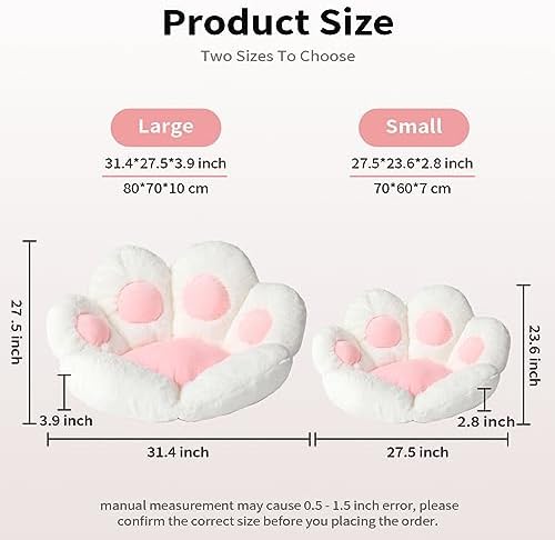 Ditucu Cat Paw Cushion Kawaii Chair Cushions 31.4 x 27.5 inch Cute Stuff Seat Pad Comfy Lazy Sofa Office Floor Pillow for Gaming Chairs Room Decor White - Image 3