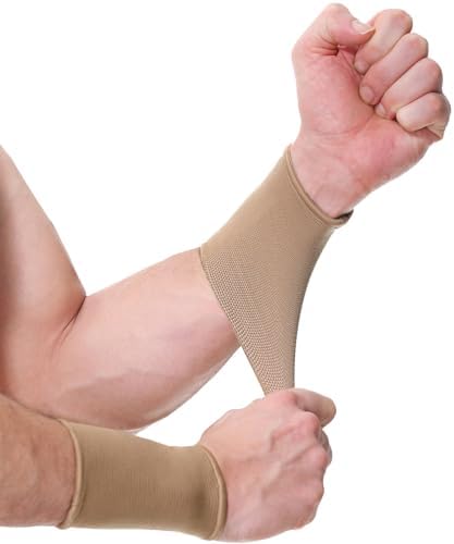 NeoTech Care Wrist Band Support Sleeve - Elastic & Breathable Knitted Fabric Compression Brace - for Tennis, Gym, Sport, Tendonitis (Beige Color, Size XXL, 1 Pair) by NEOtechCare