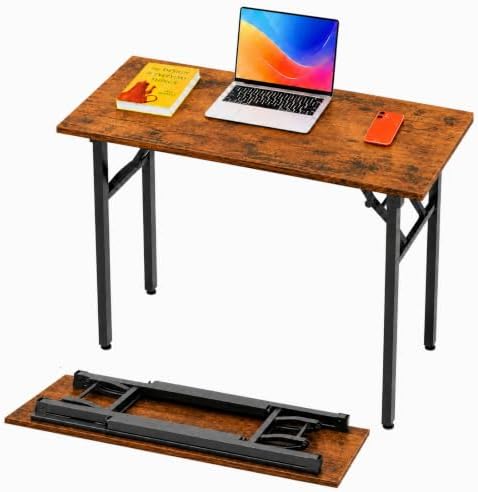 Folding Table Computer Desk - 43.3" No Assembly Folding Desk Design and Foldable Office Desk, Small Desk for Bedroom, Compact Storage Portable Use for Dorm and RV Small Space, Rustic Brown by HMFOR