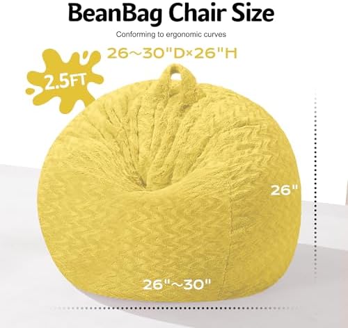 2FT Bean Bag Chair,Giant Bean Bag Chairs for Adults,Big Bean Bags with Memory Foam Filled, Large Beanbag Chairs with Chevron Plush Cover-Yellow - Image 2