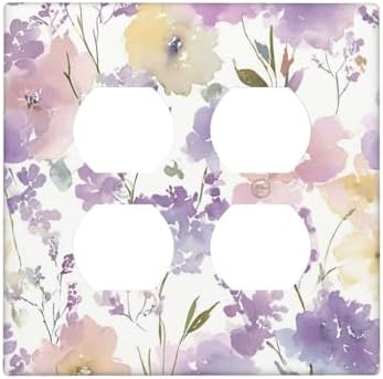Decorative Switch Plate Covers Purple Floral Watercolor Wildflower 2-Gang Duplex Light Switch Covers Gfci Wall Plate Electrical Receptacle Switchplate Plug Faceplate for Bedroom Decor by JOOJIAO
