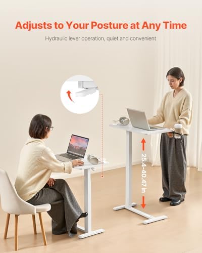 VEVOR Overbed Table, Over Bed Table with Wheels Adjustable Height, Mobile Hospital Bed Table, Rolling Laptop Desk with Fixed Top & Cup Holder, Portable Over Bed Desk for Home, Office, Study, White - Image 4