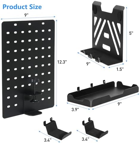 MAXECHO Desk Side Storage Holder, Metal Pegboard, Above or Under Desk Laptop Mount, Table Side Hanging File Organizer, Clamp On Cable Management Tray, Peg Board for Gaming, Office - Image 4