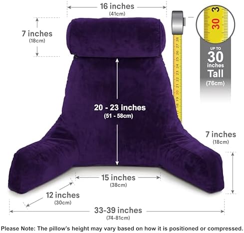 Husband Pillow XXL The Original for Adults - 30" Tall Backrest for Sitting Up in Bed - Firm Support Reading & Bed Rest Pillows for Adults, Neck Roll, Removable Cover - TV - Purple - Image 3