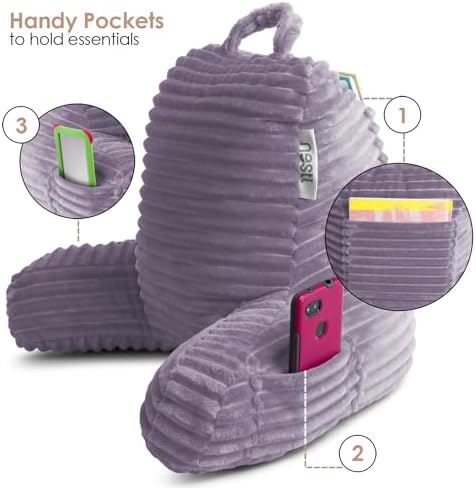 Nestl Dusty Purple Reading Pillow with Bed Desk for Laptop and Writing, Luxe Cut Plush Back Pillow for Sitting Up, Back and Arms Adjustable Support for Kids and Teens, Foldable Lap Desk for Bed 19x11” - Image 7