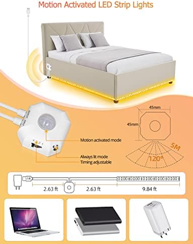 Daymeet Motion Sensor LED Strip Lights, 9.8ft Under Bed Lights Motion Activated LED Bedside Lamp Illumination with Automatic Shut Off Timer Indoor Night Light Closet Lights (Warm White) NO APP - Image 3