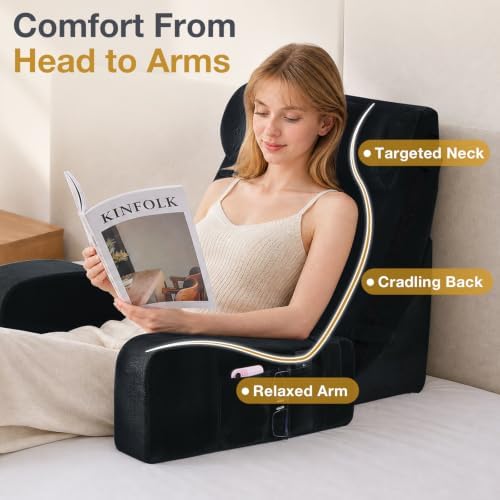 Sasttie 15-25 inch Adjustable Reading Pillow with Armrests, Black - Image 5