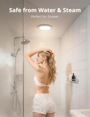 Combuh Battery Operated Shower Light Waterproof Inside, Rechargeable Motion Sensor Ceiling Lights Battery Powered with Remote, No Wiring Magnetic Cordless LED Overhead Lighting for Closet Hallway - Image 2