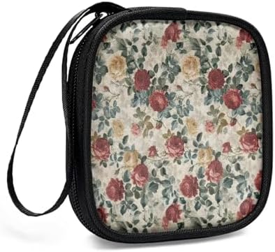Starfish Square Earbud Case Floral Portable Carrying Case Storage Bag for Women Cell Phone Accessories Organizer with Handle for Earphone, Earbud, Earpieces - Image 3
