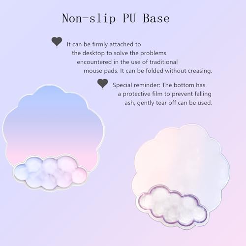 Gel Cloud Wrist Rest Keyboard Clear Mouse Pad with Wrist Rest Set 3PCS Ergonomic Acrylic Coaster Non-Slip Base Cute Transparent Cool Wrist Pad for Keyboard and Mouse Computer Gradient Pink Blue - Image 2