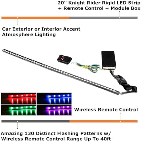iJDMTOY 20-Inch RGB LED Knight Rider Scanner Light Bar 48-LED Strip for Car Interior Exterior Decoration Lighting - Image 2