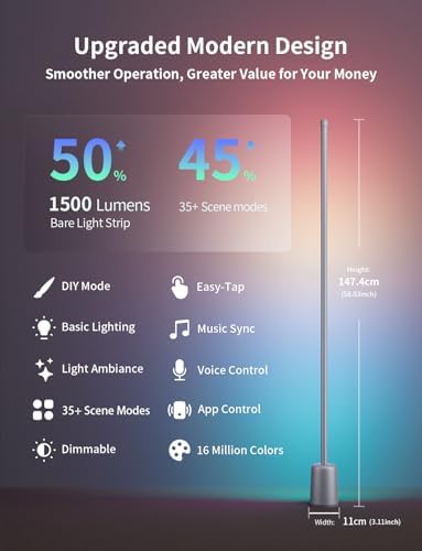 Ailofy Corner Floor Lamp, 1500lm RGBW Corner Lamp Work with Alexa & Google Assistant, 16 Million DIY Colors, Sync with Music, App Control, Modern LED Floor Lamp for Living Room & Bedroom, Silver Grey - Image 2