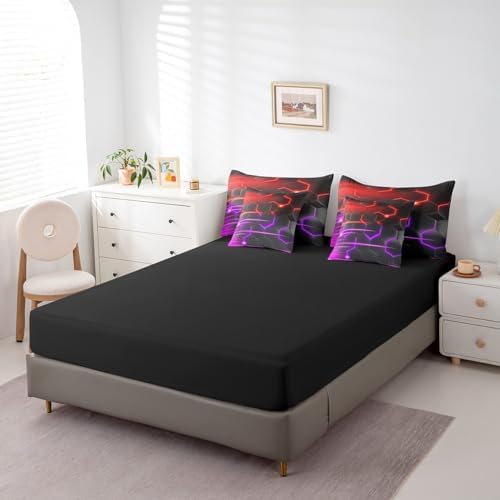 Feelyou Honeycomb Bedding Set Geometrical King Comforter Set with Sheets for Kids Boys Girls Teens Room Decor Modern Hexagon Theme Bed in a Bag 7 Piece Beehive Red Purple Bed Set - Image 5