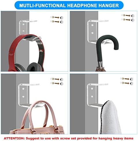 Cosmos 2 Pcs Headphone Hanger Mount Under-Desk Headset Hanger Hook Earphone Holder Wall Mount Hooks with Adhesive Tape & Screw Set Compatible with PC Gaming DJ Headset, Acrylic (Transparent Clear) - Image 7