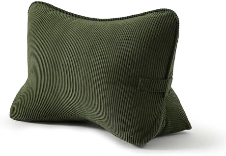 Pat. Pend. Corduroy Ergonomic Lumbar Support Pillow for Sitting Support, Triangle Back Cushion for Sofa, Armchair & Bed, Washable Cover, Avocado Green by Ailuteie
