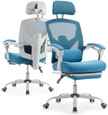Ergonomic Office Chair with Footrest, Computer Gaming Chair | Adjustable Headrest, Lumbar Support, Swivel Reclining, Padded Armrest, Mesh High Back, Home Desk Work Study, Blue by HAPPYMONTLLC