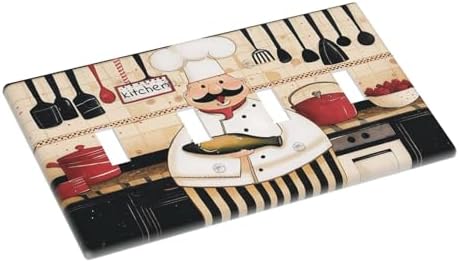 Decorative Switch Plate Covers Cartoon Fat Happy Chef Cook 4 Gang Light Switch Cover Plate Quad Toggle Wall Plate 4 Hole Electrical Switchplatedimmer Faceplate for Farmhouse Kitchen Decor - Image 3