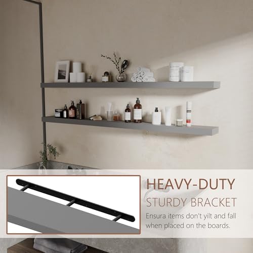 60 inch Long Floating Shelves for Wall,Solid Wood Long Shelves Set of 2,Grey Rustic Wall Mounted Shelves Large Bookshelf (Grey, 60 Inch) - Image 5