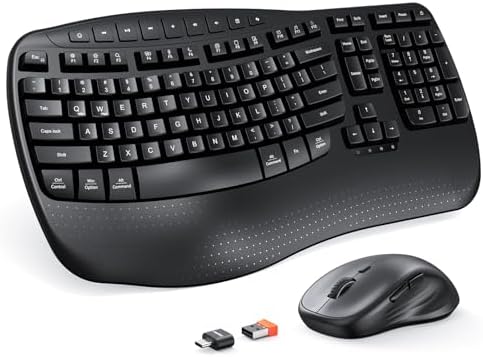 MEETION Ergonomic Wireless Keyboard and Mouse Combo with Wave Keys by MEETION