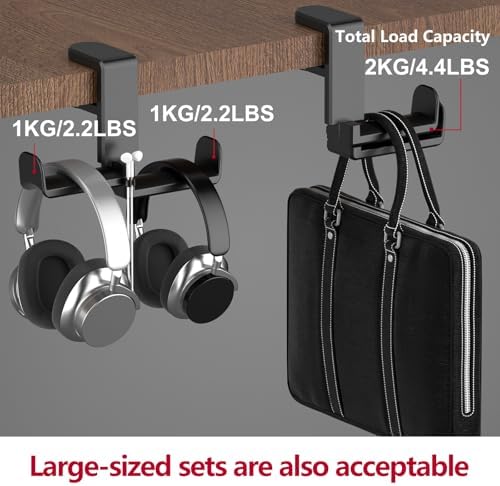 360° Rotating Desk Headphone Hook with Dual Hangers, Clamp-On Under Desk Organizer Holder for Headphones, Bags, Cables – Durable ABS, Fits 0-1.18" Thick Desks, Max Load 44LBS/2Kg,Multi Colored - Image 2