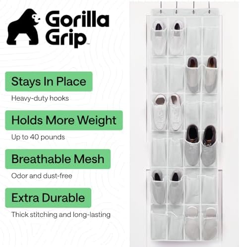 GORILLA GRIP Over the Door Shoe Organizer, 24 Large Pockets, White 2 Pack - Image 2
