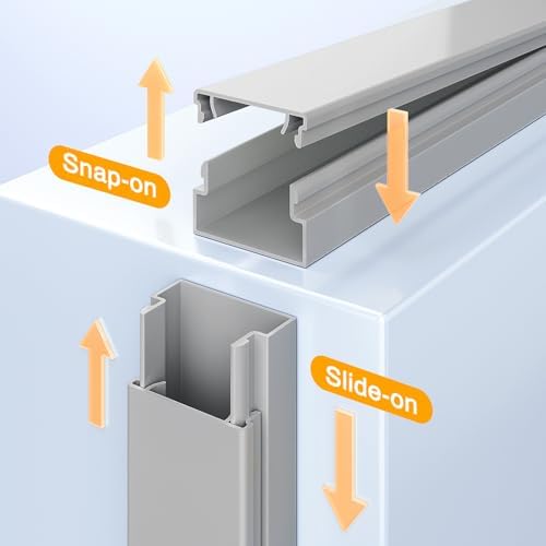 Delamu Grey Cord Hider, 157in Cord Covers for 2-3 Wires on Wall, TV Cable Hider Wall, Wire Covers for Cords on Wall, Cable Raceway Cover Wire Hider Management, TV Cord Hider Wall, W0.95 H0.55in, Grey - Image 3