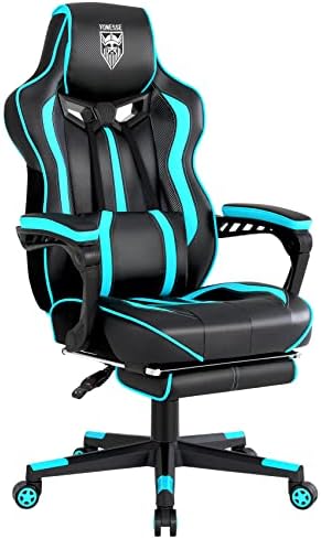 Vonesse Gaming Chairs for Adults, Gaming Chairs with Footrest and Massage, Reclining Computer Chair for Heavy People,Big and Tall Ergonomic Gamer Chair with Lumbar Pillow(Teal/Cyan) by Vonesse